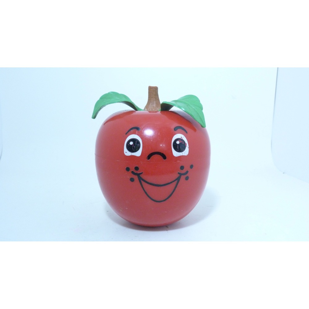 Vintage Fisher Price Happy Apple Chime Rattle Toy Red Smiling Face 1972